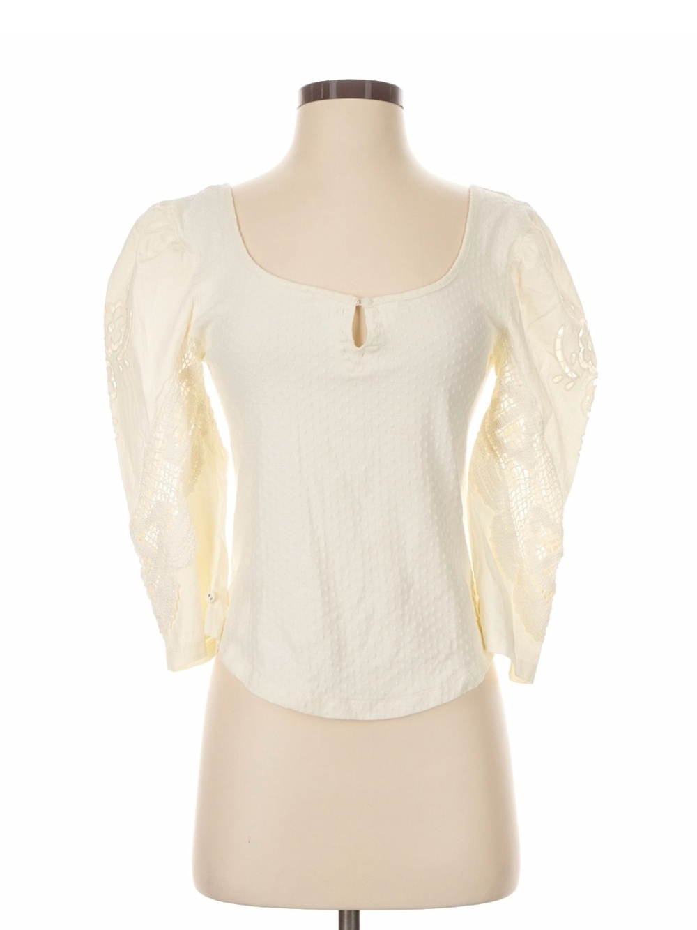 Free People Brunch Date Cream Scoop Neck Long-Sleeve Women's Top Medium